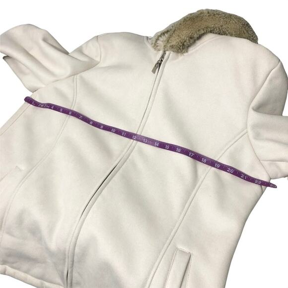 New York & Company Fur Hood Jacket Large Cream Polyester Acrylic blend - Picture 6 of 9